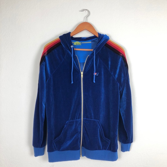 ❌SOLD❌ NWOT Aviator Nation Velvet Zip Hoodie Royal - Picture 6 of 8